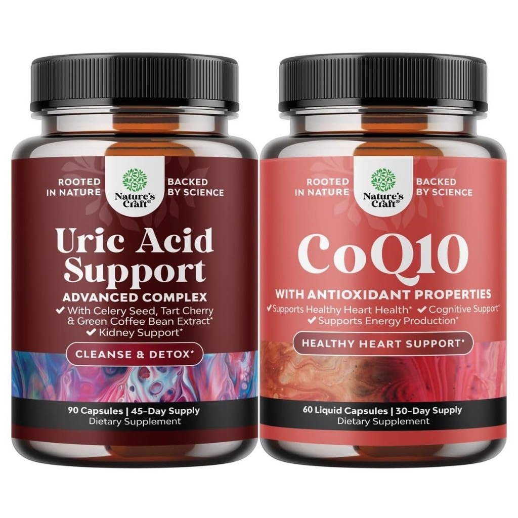 Bundle of Uric Acid Cleanse & Detox - Green Coffee Beans with Turmeric, Tart Cherry & Celery Seed for Kidney and CoQ10 200mg per Serving Liquid Capsules - High Absorption Coenzyme for Energy Support