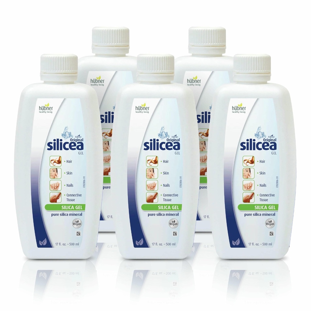 Hübner Original Silicea Gel 17 fl oz / 500 ml, 5 Pack, for Hair, Skin, Nails, and Connective Tissue, Pure Colloidal Silica Gel Formula, No Additives or Preservatives
