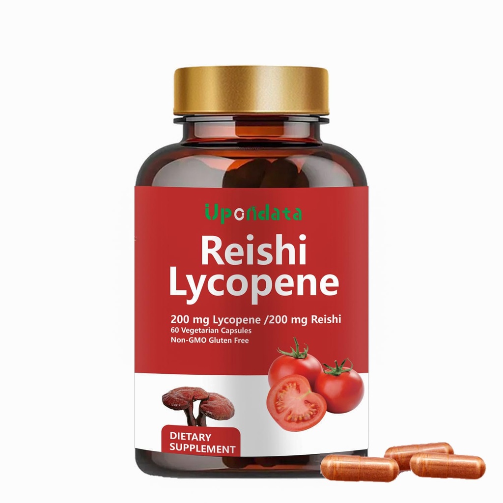 Lycopene Capsules, Natural Lycopene 200mg with Organic Reishi Mushroom 200mg Supplement for Prostate Health and Immune Support - Gluten-Free, Non-GMO, 60 Capsules (1 Pack)