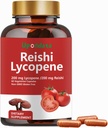 Lycopene Capsules, Natural Lycopene 200mg ilə Organic Reishi Mushroom 200mg Prostate Health and Immune Support - Gluten-Free, Non-GMO, 60 Kapsül (1 Paket)