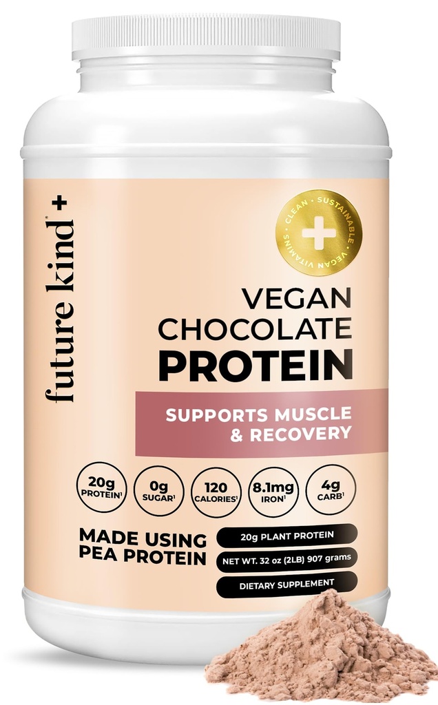 Future Kind Vegan Protein Powder, Chocolate, Pea Plant Protein for Lean Muscle with Iron & Fiber, Whey-Free, Sugar-Free, Soy-Free, Non-Dairy (34 Servings)