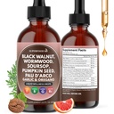 Wormwood Black Walnut Cleanse for Humans Drops Liquid Soursop Garlic Pumpkin Seed PAU D'Arco Oil of Oregano Turmeric Berberine Neem Extract Hull Bark Tincture - 2 oz