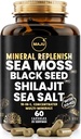 Maju Superfoods 18-in-1 Sea Moss, Semente Negro, Shilajit, Sal mariño + D3 e K2, Extractos concentrados, cápsulas multi minerais traza, para homes e mulleres Suplementos de electrólitos minerais