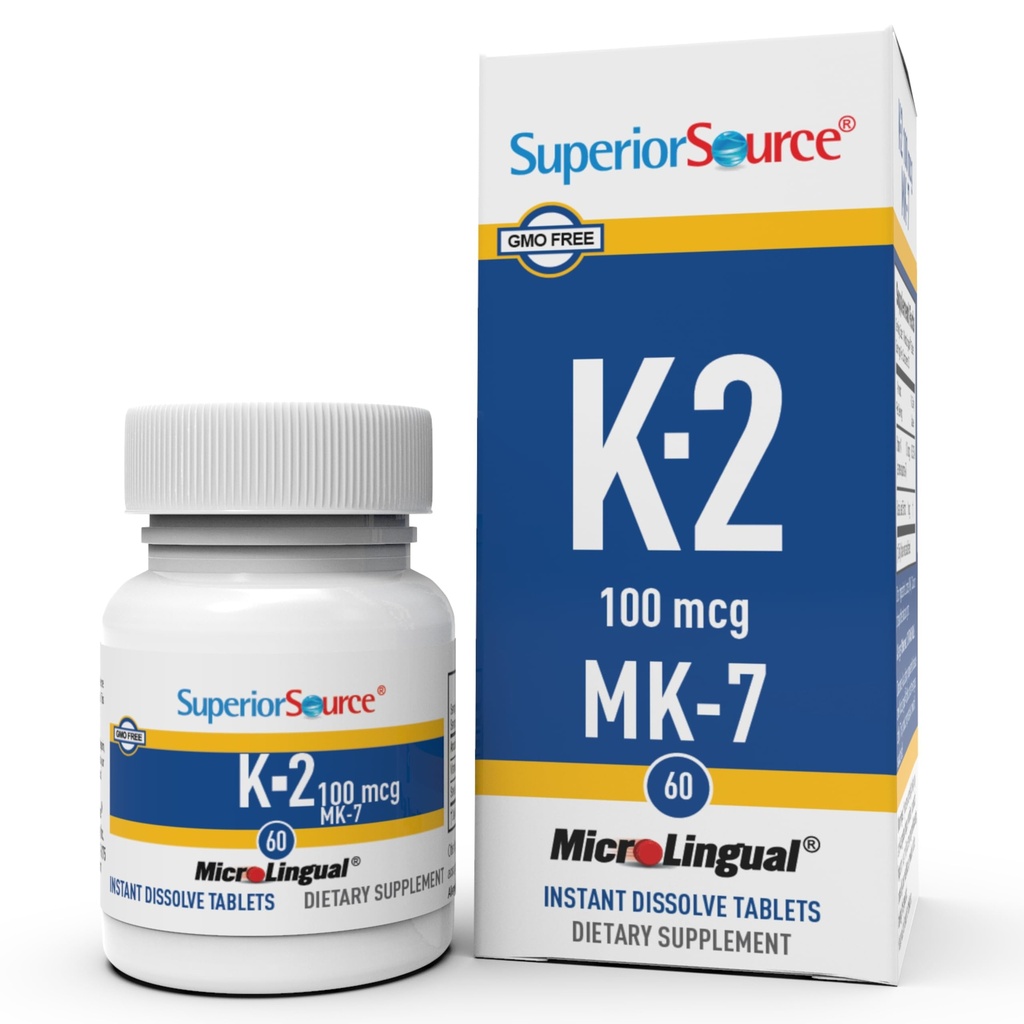 Superior Source Vitamin K2 MK-7 (Menaquinone-7) 100 mcg - Bone Strength & Health Support Supplement - Aids Healthy Heart Function - Bariatric-Friendly - 60 Sublingual Dissolving Tablets