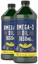 Carlyle Omega 3 Fish Oil Liquid 1650mg | 32 fl oz (2 x 16 fl oz Bottles) | Lemon Flavor | Non-GMO & Gluten Free Supplement