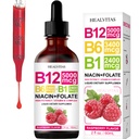 Liquid Drops of Vitamin B12 and B6 Complex Drops, Brain and Heart Health Support. with Niacin, and Folic Acid Vitamin B12 Methylcobalamin 5000Mcg, B6 3400Mcg, B1 2400Mcg, and Vitamin B3, B9