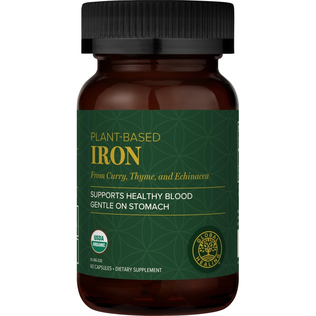 Global Healing Center Iron Supplement for Women and Men - Blood Builder Liquid Iron Vitamin with Curry Plant Extract - Natural Energy to Combat Fatigue, Brain Health & Oxygen Level Support (2 Oz)