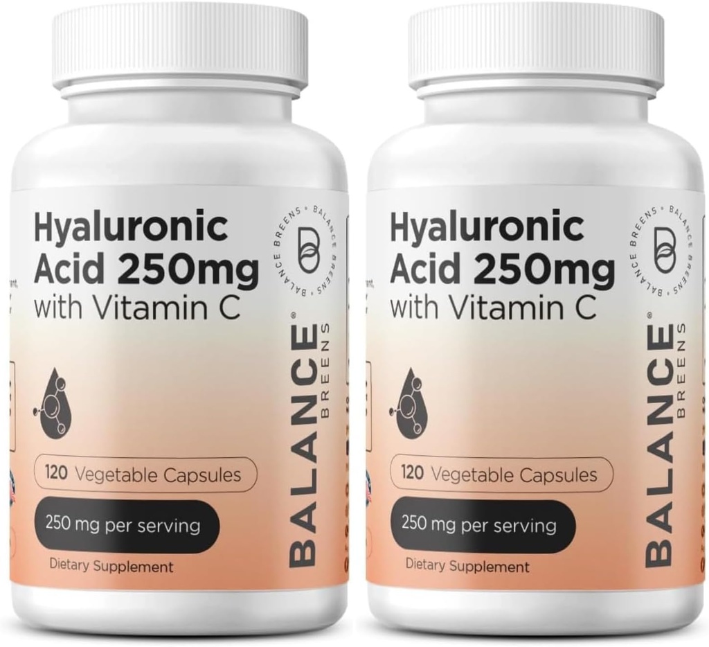 Pure Hyaluronic Acid Supplement 250mg with Vitamin C 50mg, 120 Vegan Capsules - Skin Hydration for Natural Glow, Hair, Nails, Bone & Joint Health Formula