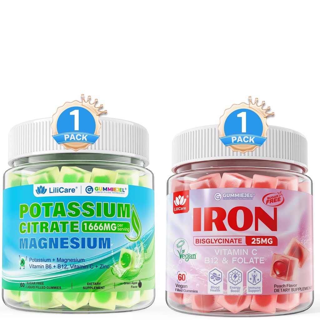 LILICARE Iron, Potassium Citrate Gummies, 2Pack