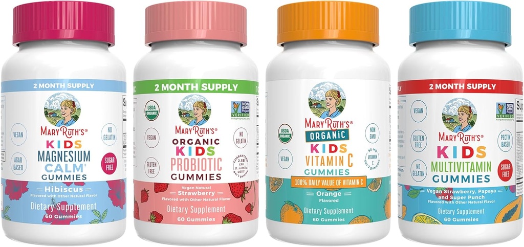 MaryRuth Organics Multivitamin, Probiyotik, mühəndis Calm, və Uşaqlar üçün Vitamin C Gummies - Immune Support & General Health / Vegan, Non-GMO, Gluten Pulsuz
