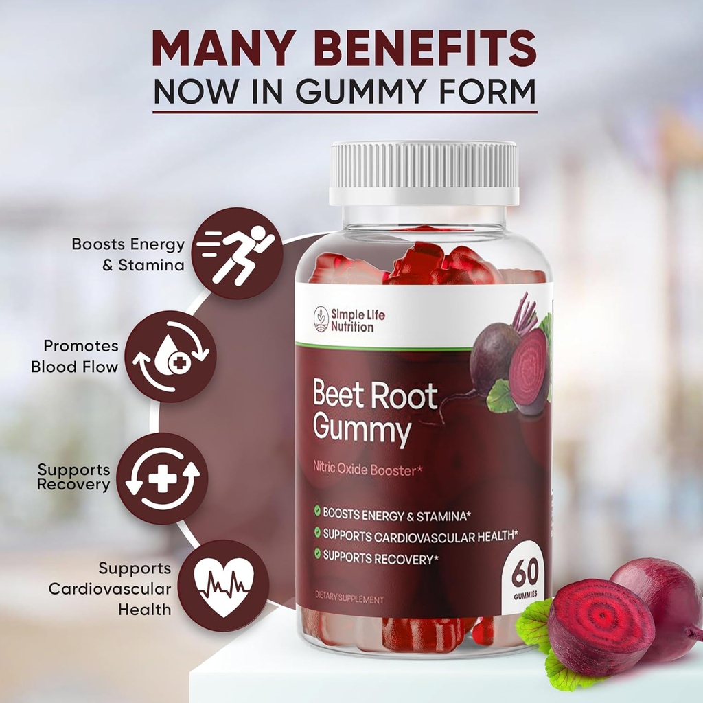 Gummies - Nitric Oxide Booster for Men " Women - Organic Non-GMO Gluten Free Vegan Beets - 60CT