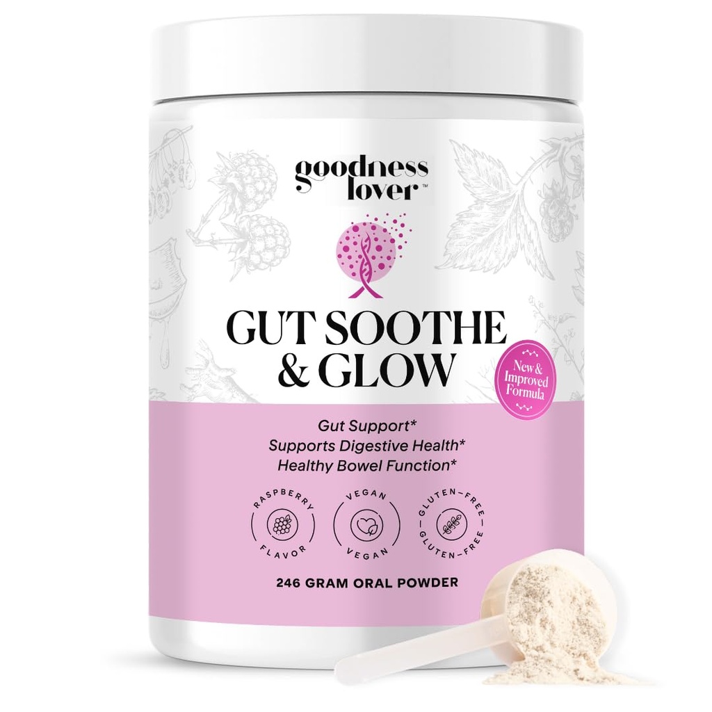 Goodness Lover Gut Soothe & Glow, Gut Digestive Support Supplement with L-Glutamine Powder and MSM, Support Bloat Relief, with Aloe Vera, Slippery Elm, Lemon Balm, 30 Servings