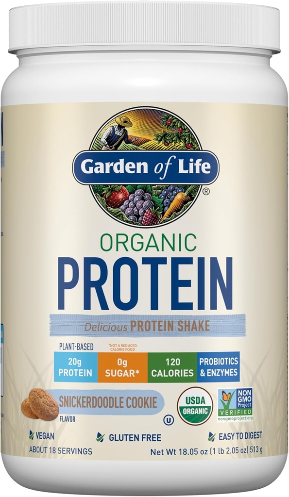 Garden of Life Vegan Protein Powder - Snickerdoodle Cookie - 20g Plant Protein, BCAAs, Probiotika & Digestive Enzymes - Gluten-Free, Non-GMO