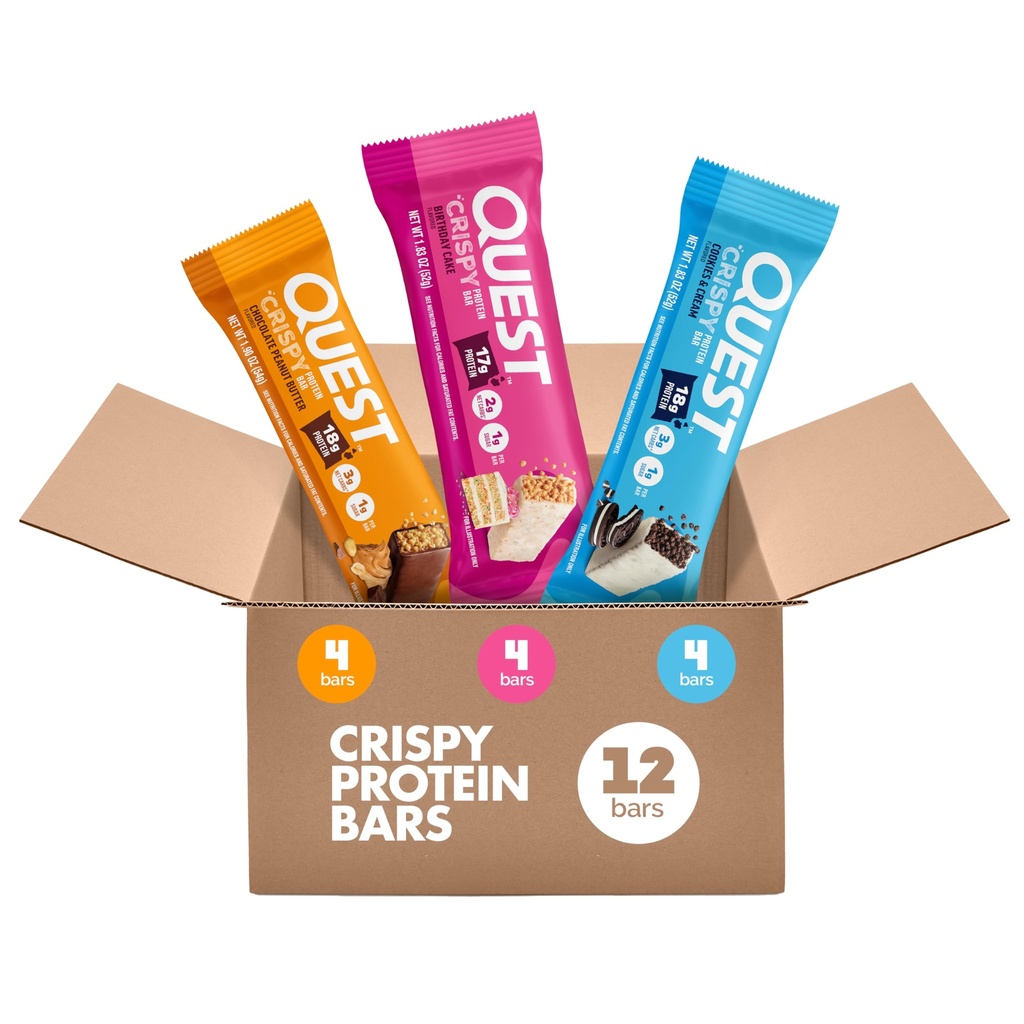 Quest Nutrition Crispy Variety Pack Protein Bars, Protein Rich, Low Sugar, Gluten Free, 12 Count