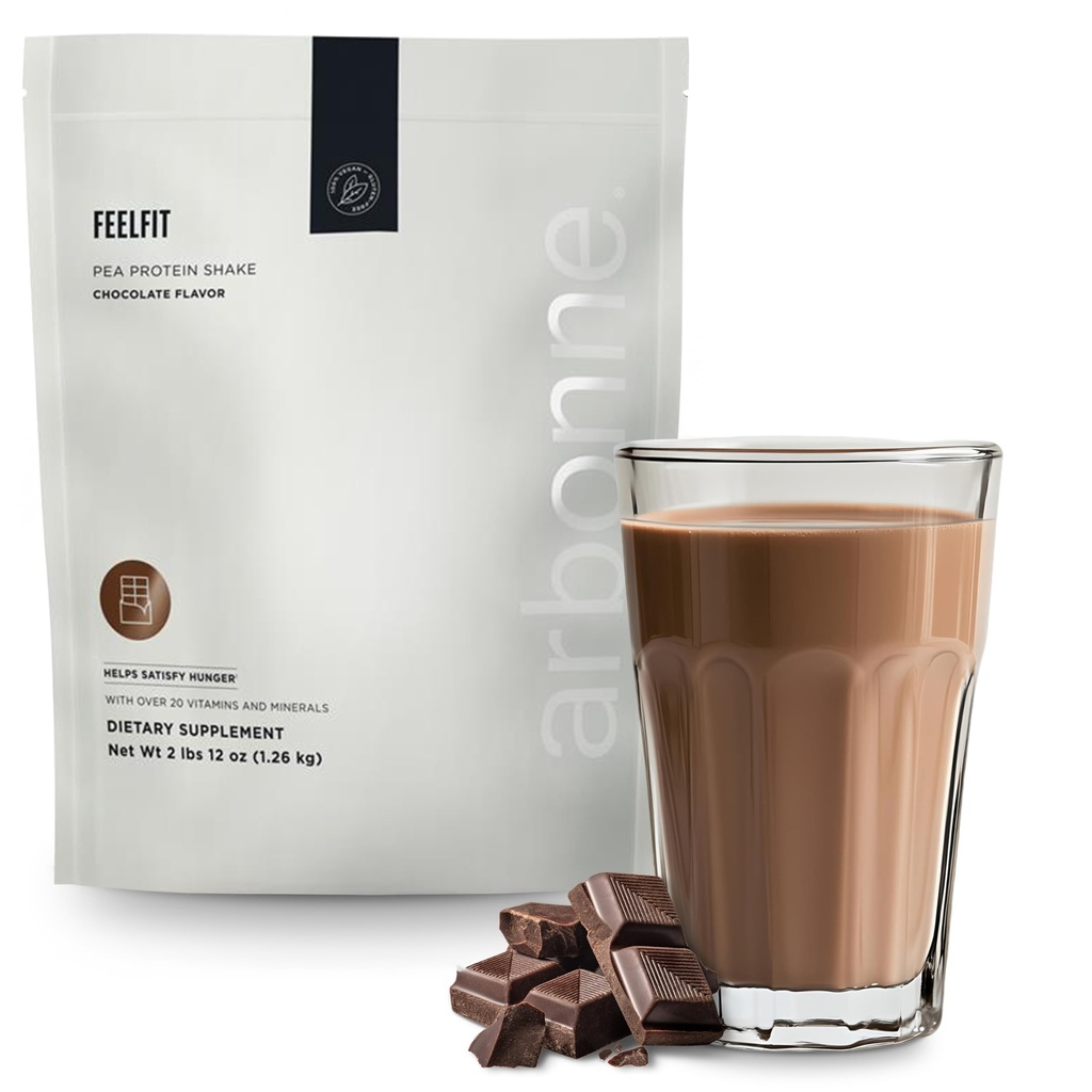 Arbonne Feelfit Pea Protein Shake - Daily Supplement Powder, Vegan Protein for Support of Overall Health, Energy and Well-Being, Chocolate