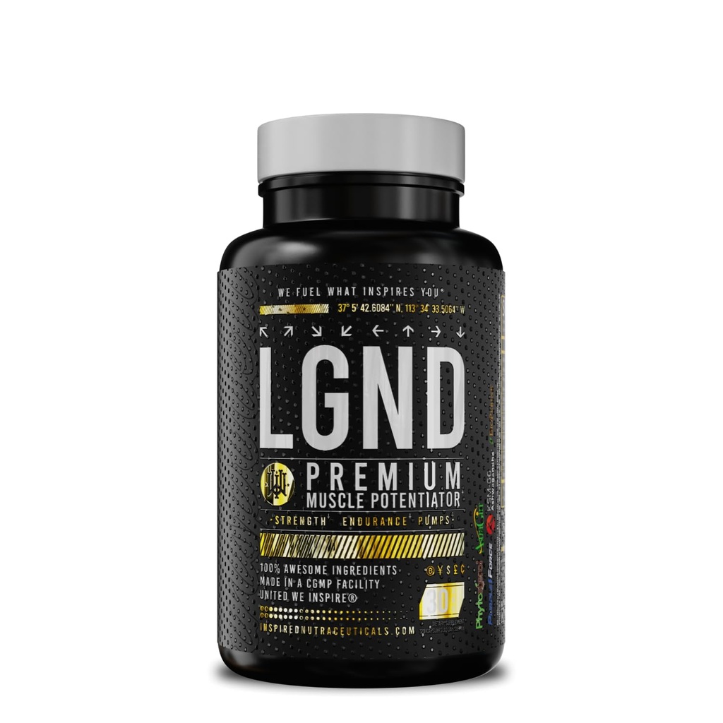 Inspired Nutraceuticals LGND Plant-Based Muscle Builder Supplement - Natural Support with KSM-66 Ashwagandha, Longjack & PurpleForce - Energy, Strength & Endurance for Men & Women (120 Capsules)