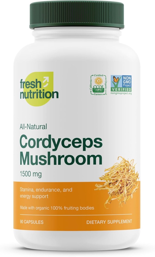 Công ty sinh học Cordycops Capsules (Cordycops Sinensis Mushroom)- 1500mg Per Service - hỗ trợ năng lượng và Stamina - giàu trong Alpha Glucan - Vegan, Non GO, Gluten- Free - 90 Capsules