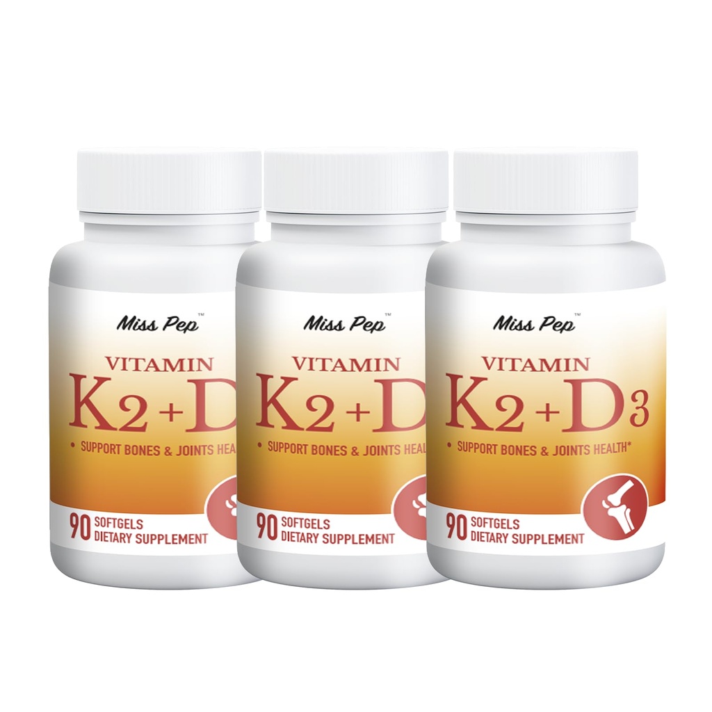 Vitamin D3 K2,5000 Iu D3 and 100 Mcg K2 (Mk-7),with Sunflower Oil Softgels,Easy to Absorb and Swallow D & K Complex,Supports Immune Support (3 Bottle，270 Softgels)