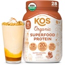 KOS Organic Vegan Protein Powder with 50mg Caffeine, Salted Caramel Coffee - Pea Protein Blend, Plant Based Superfood Rich in Vitamins & Minerals - Meal Replacement for Women & Men, 28 Servings