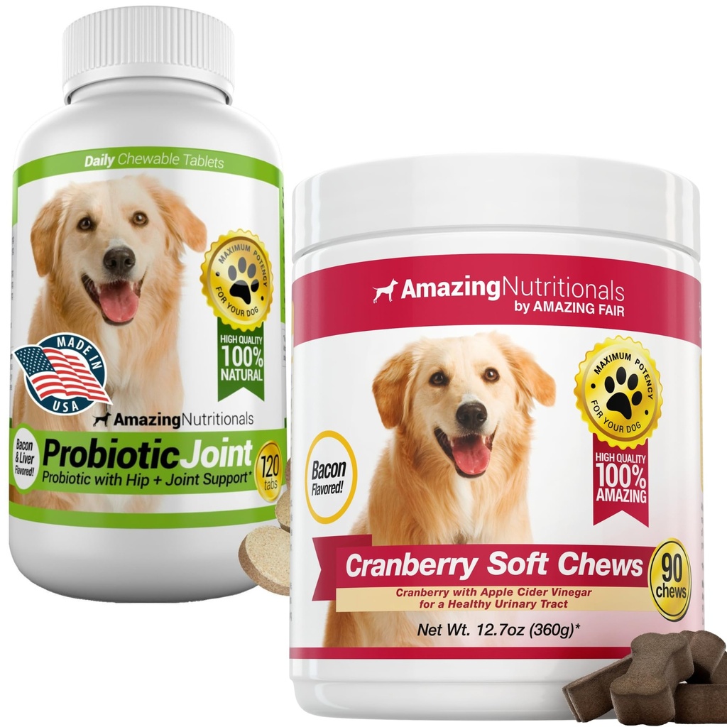 Probiotics for Dogs and Cranberry Bundle - UTI Prevention, Immune Support, Digestive Health, Incontinence, Gas and Diarrhea Elimination