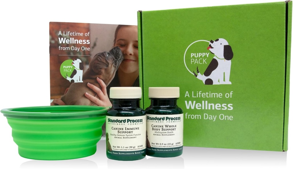 Standardni proces Puppy Pack - Pasji Imune & Cela Body Podpora Powder dodatki - Podporni komplet za pse s podporo celega telesa pasjega in pasjega imunskega sistema podpora - Vključuje kompaktna Water Bowl