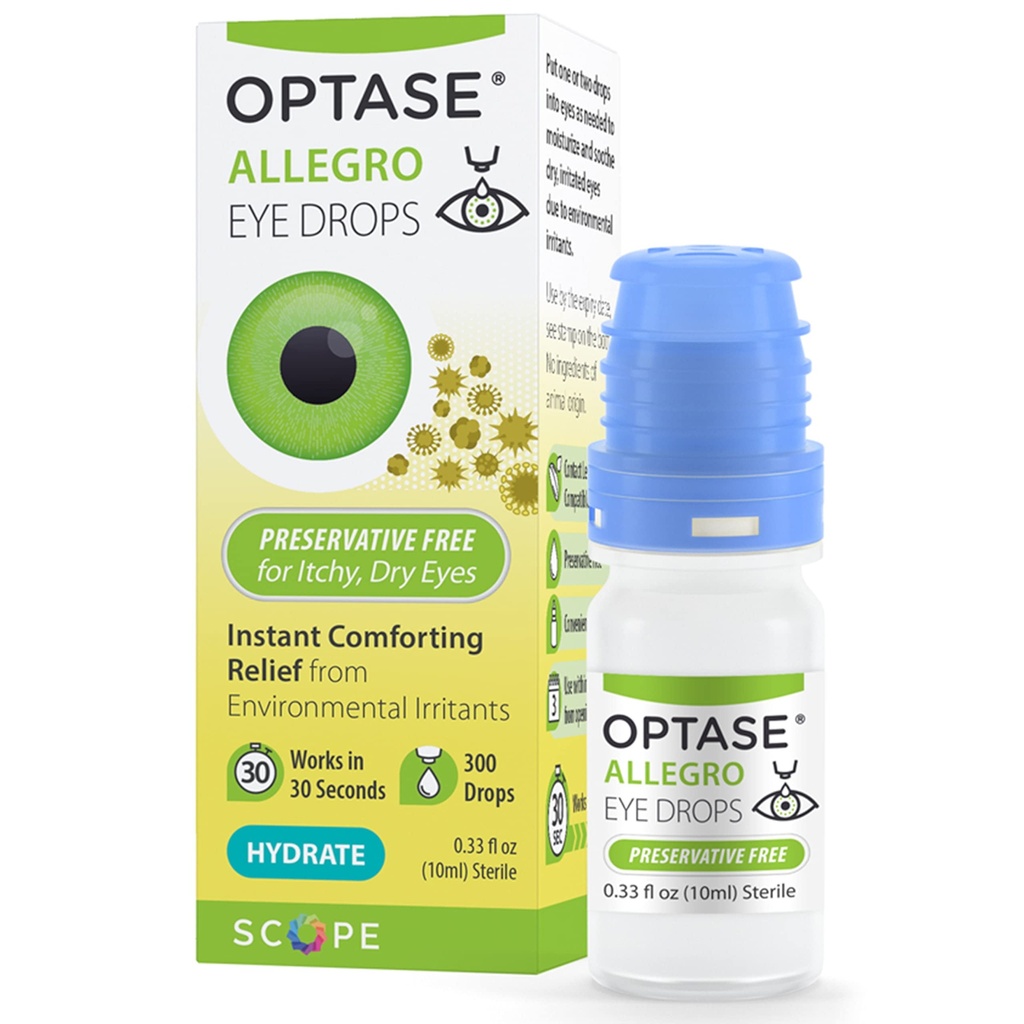 OPTASE Allegro Lubricant Eye Drops, 0.33 fl oz – Preservative Free Eye Drops for Dry Eyes – Artificial Tears for Environmental Irritants - Contact Lens Compatible - Multidose Bottle Contains 300 Doses