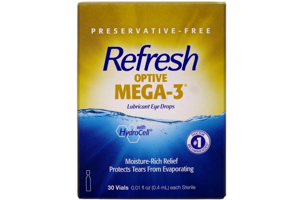 Refresh Optive Mega 3 Preservative Free Eye Drops - 30 Count (Pack of 4)