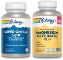 SOLARAY Super Omega 3, 7, 9 and Magnesium Glycinate Bundle - Essential Fatty Acids and Chelated Magnesium Gisglycinate for Healthy Heart, Bones, and restation Support - 120 Softgels, 275 VegCaps