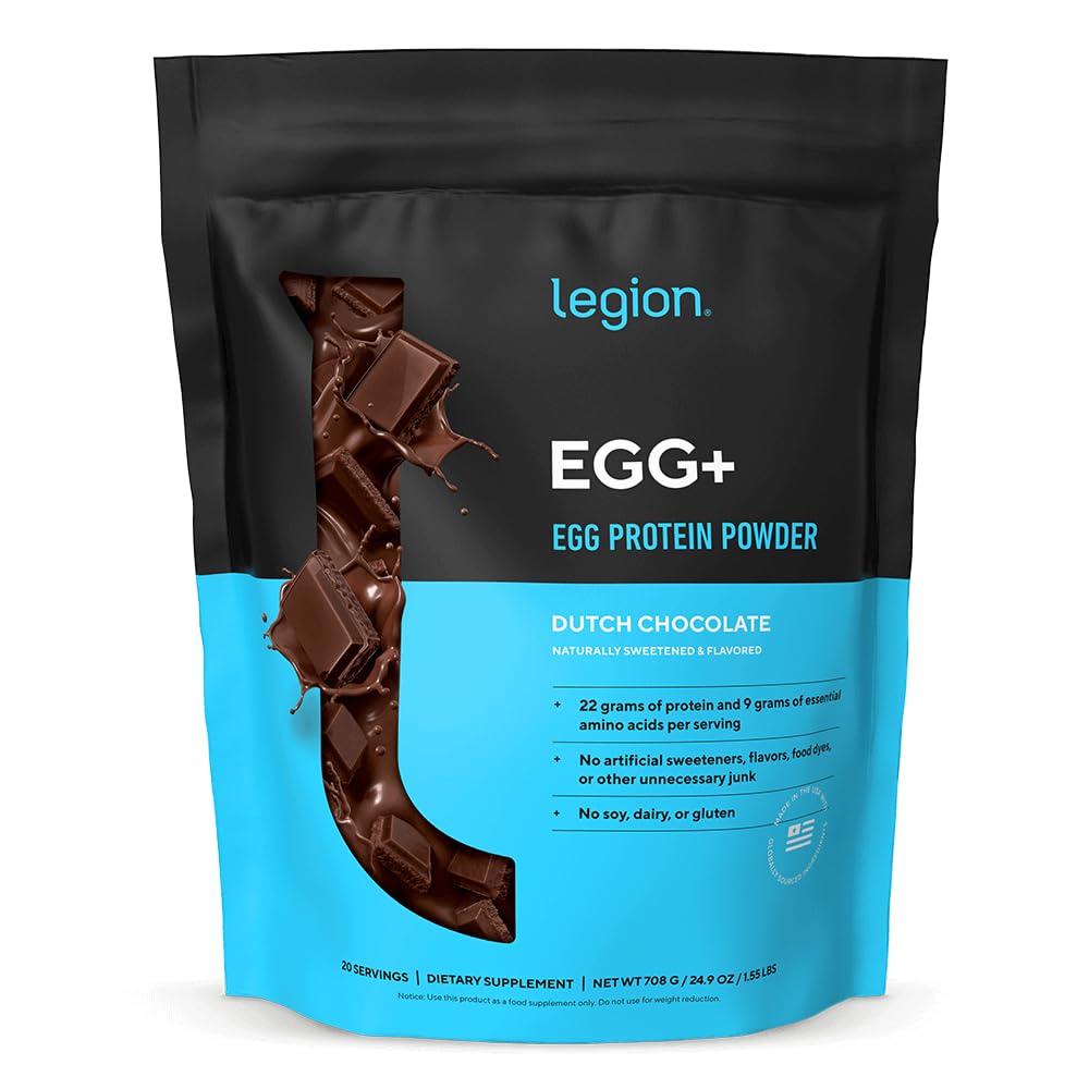 LEGION Egg+ Protein Powder with BCAAs - Naturally Sweetened and Flavored Egg White Protein Powder - Fast Digesting Protein for Muscle Growth and Strength, Chocolate, 20 Servings