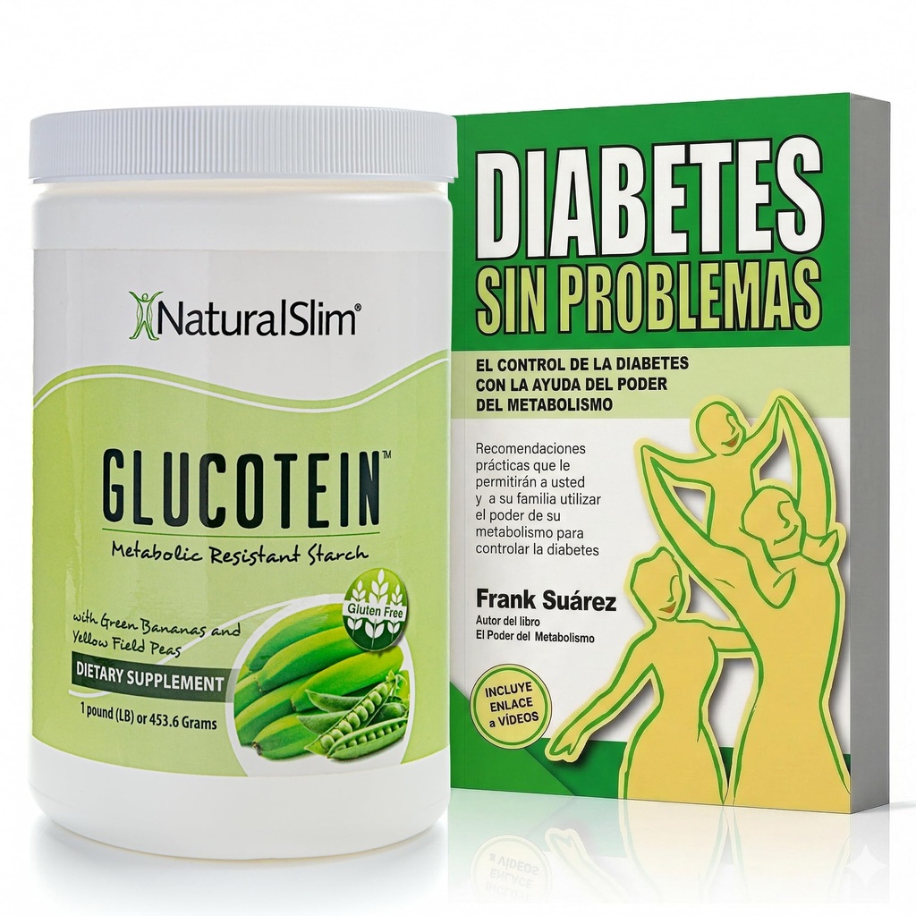 NaturalSlim Glucotein Resistant Starch + Libro Diabetes Sin Problemas de Frank Suárez (Edición en Español) – Prebiótico de Harina de Banano Verde y Arveja para Apoyo Metabólico