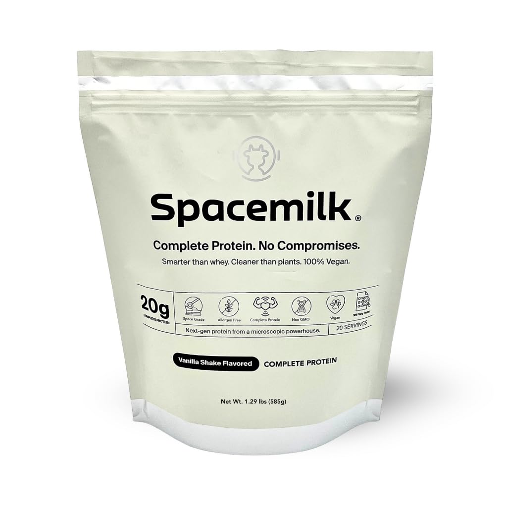 Spacemilk Vanilla Shake Vegan Protein Powder, 20g Complete Protein, PDCAAS 1.0, Zero Sugar, Allergen-Free, Dairy-Free, Gluten-Free, Non-GMO, No Bloating, 20 Servings (1.29 lbs)