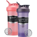 BlenderBottle Classic V2 Shaker Bottle Perfect for Protein Shakes and Pre Workout, 28-Ounce (2 Pack), Pink and Purple