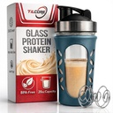 Glass Protein Shaker Bottle for Protein Mixes and Shakes - 635ml 20oz, BPA-Free, Leak-Proof & Durable Glass Shaker Blender - Mixer Bottle for Gym
