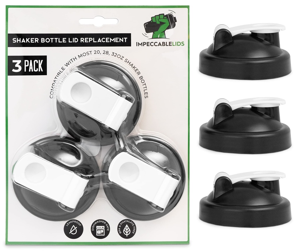 Shaker Bottle Replacement Lid Cap Top - Upgraded 2025 Version - Leak Proof & Compatible with One Brand Only (Initials of Brand are ‘BB’) - Flat & Round Base Bottles (3 Pack)