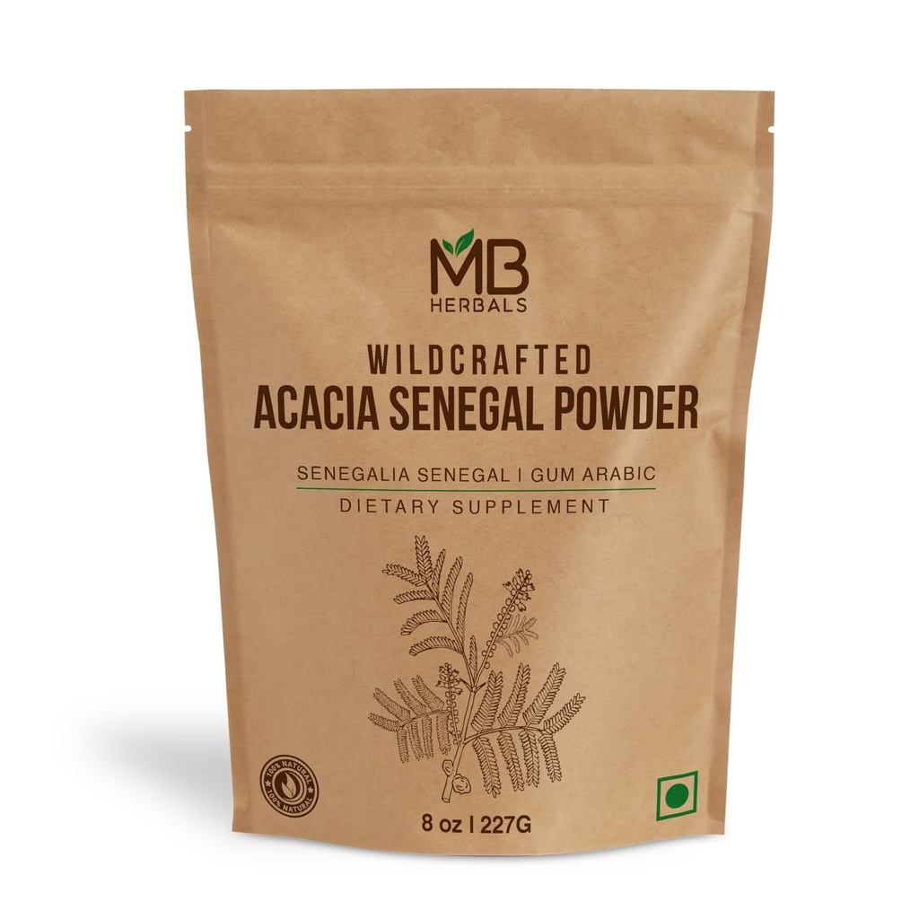 MB Herbals Acacia Gum Powder 8 oz / 227g – Pure Gum Arabic Powder from Acacia Senegal – Wildcrafted, Gluten Free, Plant-Based Dietary Fiber for Baking, Smoothies, Thickening & Wellness