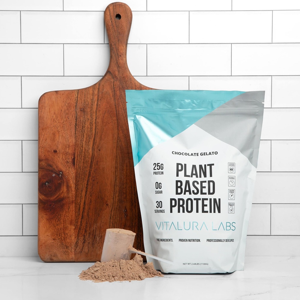 Vitalura Labs Plant-Based Protein Powder - 25g (DV 44%) Per Serving from Pea, Rice & Pumpkin - NSF Content Certified - Chocolate Gelato Flavored - 30 Servings