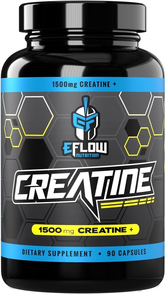 eFlow Creatine Capsules, HCL Creatine Pillen - Creatine Supplement voor mannen en vrouwen, Muscle Builder, Endurance, Strength, met AstraGin en Senactiv (1500 mg, 90 capsules)