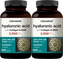 NatureBell 2 Pack Hyaluronsyre Supplements 2.000 mg | 480 Total Capsules, med MSM & Hydrolysert Bovine kollagen – 3 i 1 Støtte for hudhydrasjon, felles smøring, hår og øye helse