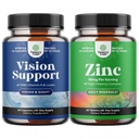 Bundle of Eye Health Supplement for Adults - Lutein 20mg Per Serving for Vision Dry Eyes and Blue Light Protection with Beta Carotene and Zinc 50mg Immune Support to Enhance Hair Skin and Nails