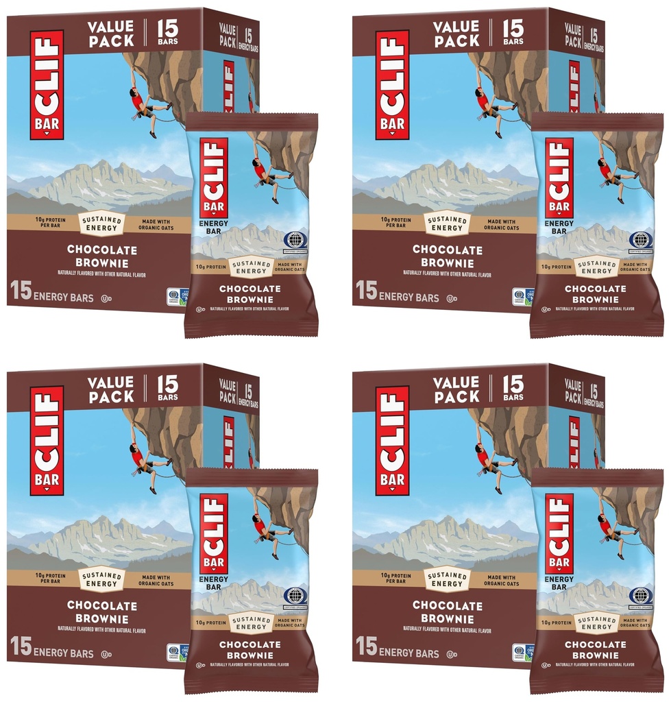 CLIF BAR - Energy Protein Bars - Chocolate Brownie - Made with Organic Oats - Energy Bars - Non-GMO - 15 Count (Pack of 4)