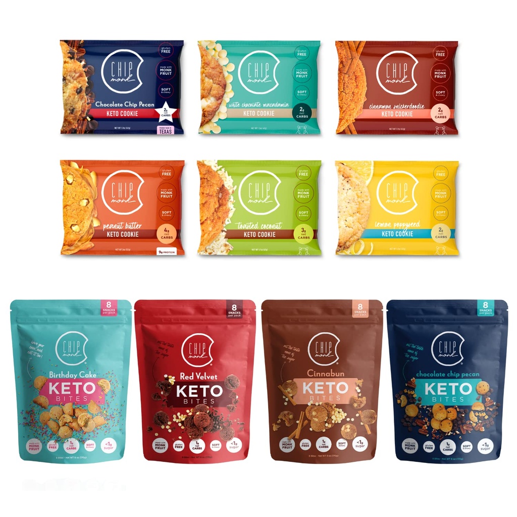 ChipMonk Keto Cookies & Bites Sampler Box - 6 Pack Cookies & 4 Pack Bites - Low Carb Keto Snacks - High Fat and Protein, Low Sugar Sweet Snack Foods, Ketogenic - Healthy, Macro Nutrition Treats