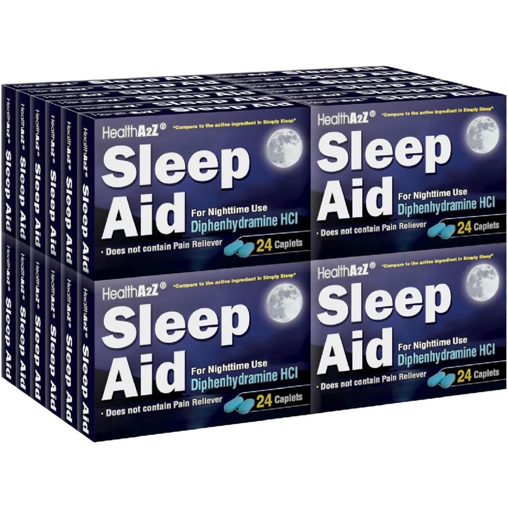 HealthA2Z Sleep Aid, Diphenhydramine HCl 25mg, Compare to Simply Sleep, 24 * 24 Caplets, Value Package