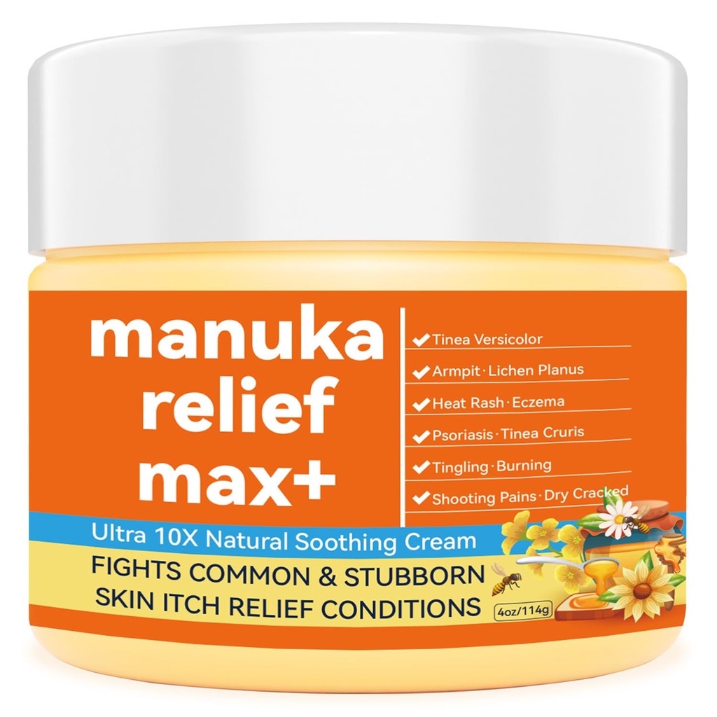 Manuka Honey Cream Max Strength Treat Natural Organic Ointment, Soothing Relief for Dry, Heat Rash, Itching, Eczema, Psoriasis, Leg, Stomach, Armpit, Foot, Hand
