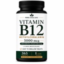 Vitamin B12 5000 mcg + Methyl Folate 400 mcg (L-5-MTHF) | Methylated Methylcobalamin B12 Supplement | 365 Tablets 1 Year Supply | Energy, Nerve & Cognitive Support | Non-GMO Vegetarian