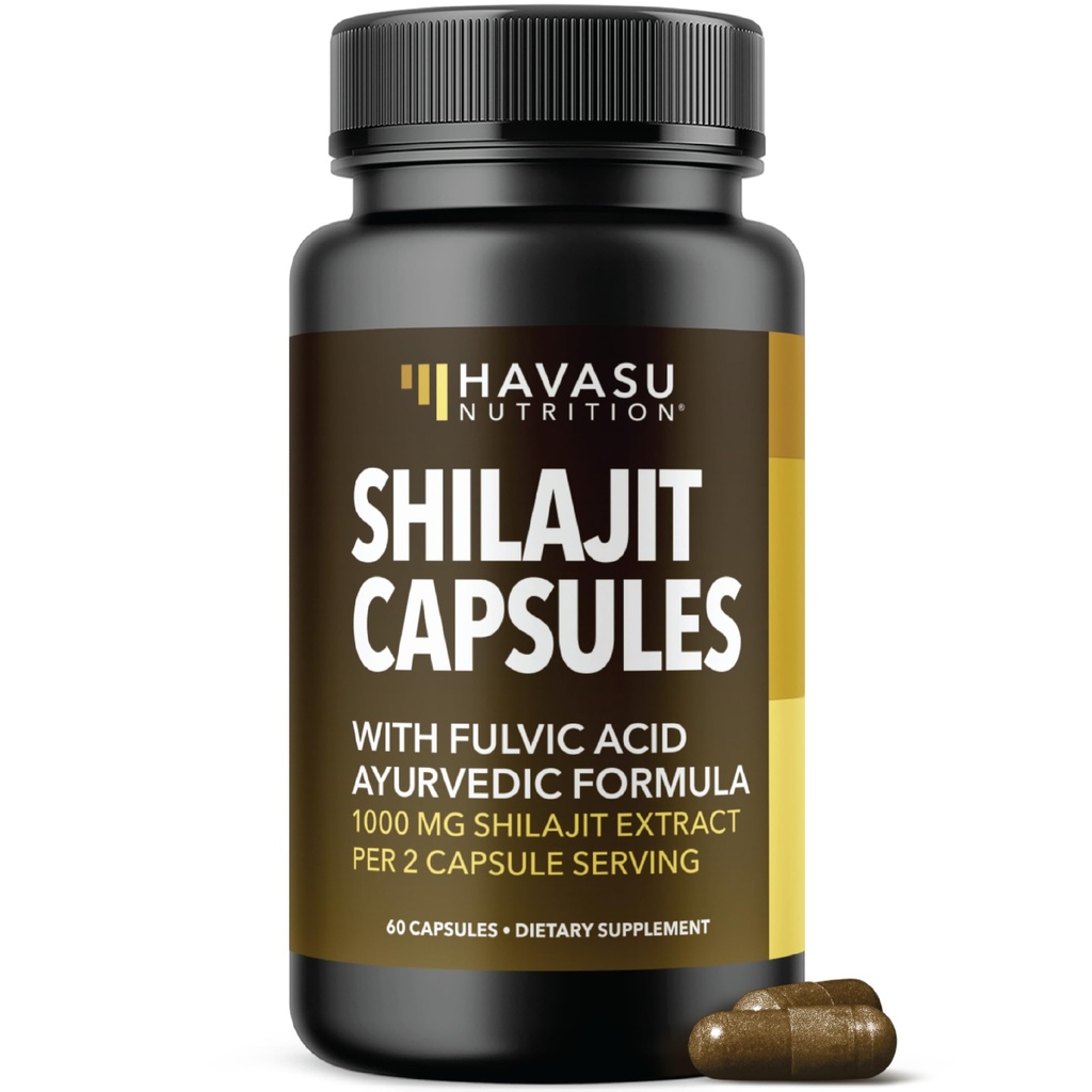 Shilajit Capsules for Men and Women - 1000mg Shilajit Extract (Standardized to 20% Fulvic Acid) - 60 Count - Shilajit Supplement Supports Heart, Immune & Healthy Aging - Vegan, Non-GMO - 30 Servings