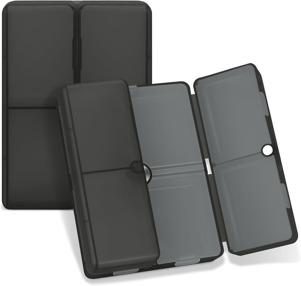 FYY Daily Pill Organizer, 7 Compartments Portable Pill Case Travel Pill Organizer, [Folding Design] Pill Box for Purse Pocket to Hold Vitamins, Cod Liver Oil, Supplements and Medication-Clear Black