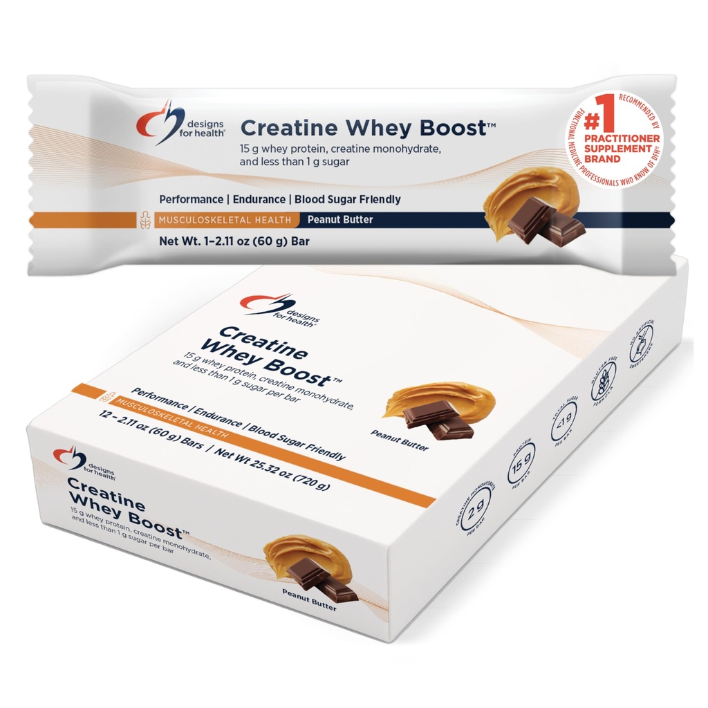 Designs for Health Creatine Whey Boost Bars (12 Bars) | 15 g Whey Protein + Creatine Monohydrate for Energy & Strength – Sweetened with Allulose – Gluten-Free, Vegetarian, Non-GMO, <1 g Sugar