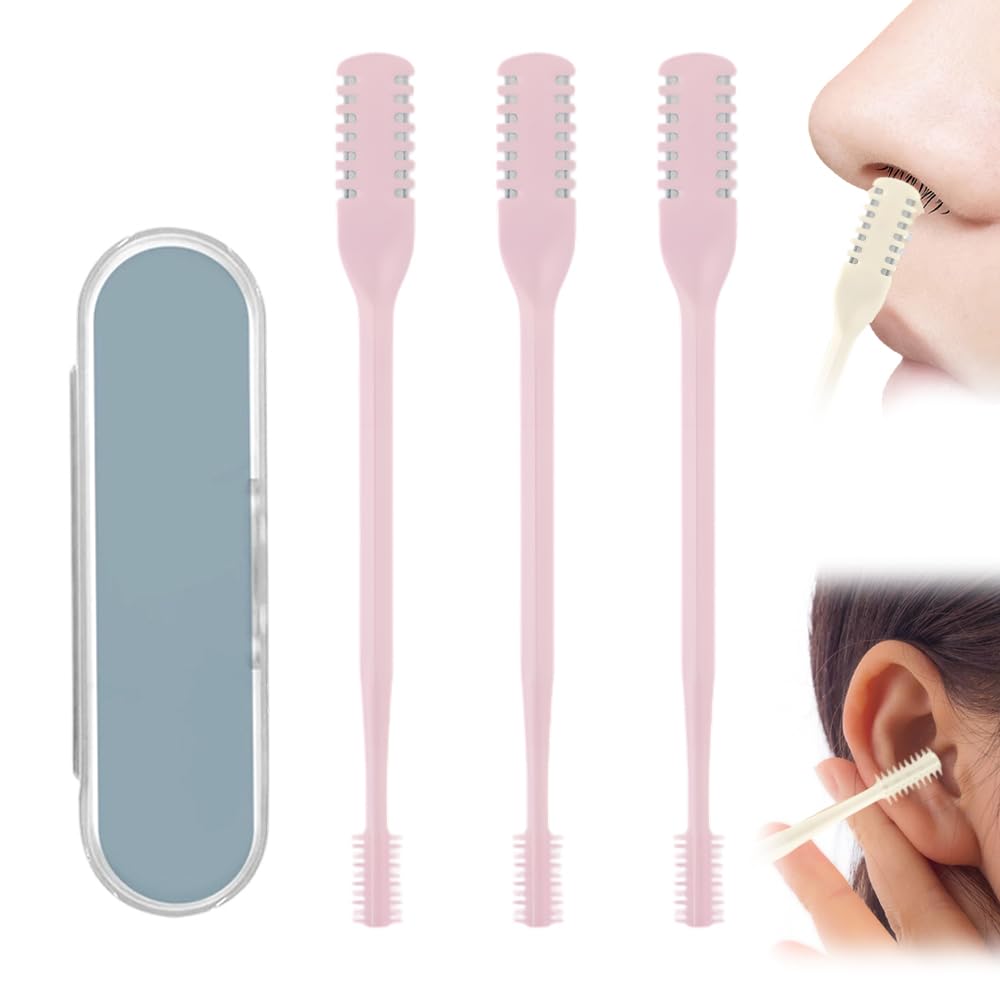 Nasal Hair Cutter & Trimmer, 2025 New 360° Rotary Nose Hair Remover with Ear Picker, Portable Grooming Essential for Men & Women Travel Essential (Pink, 3 Pcs)
