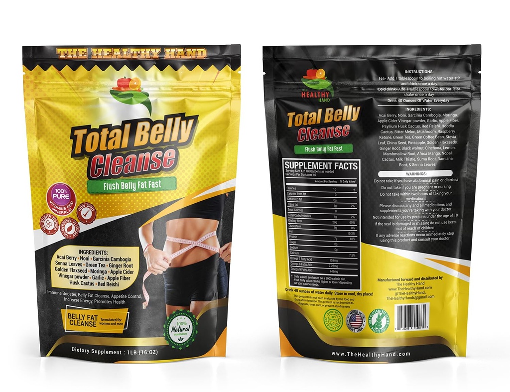 Total Belly Cleanse Powder – Plant-Based Herbal Fiber Blend – No Sugar, No Sodium– 1lb(16oz)