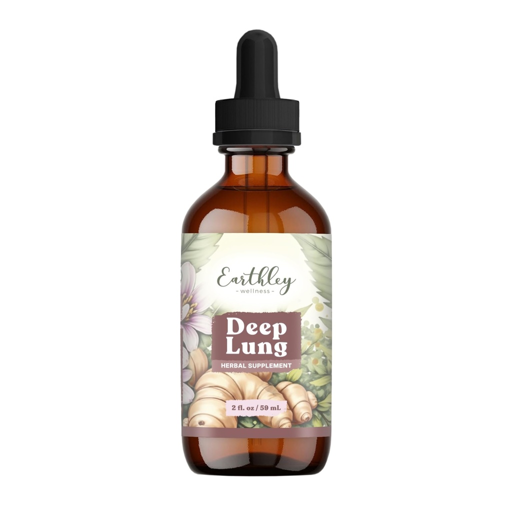 Earthley Wellness Deep Lung, Supports Respiratory Health, Marshmallow Root, Thyme, Oregano, Ginger, Calming and Soothing (2oz, Regular)
